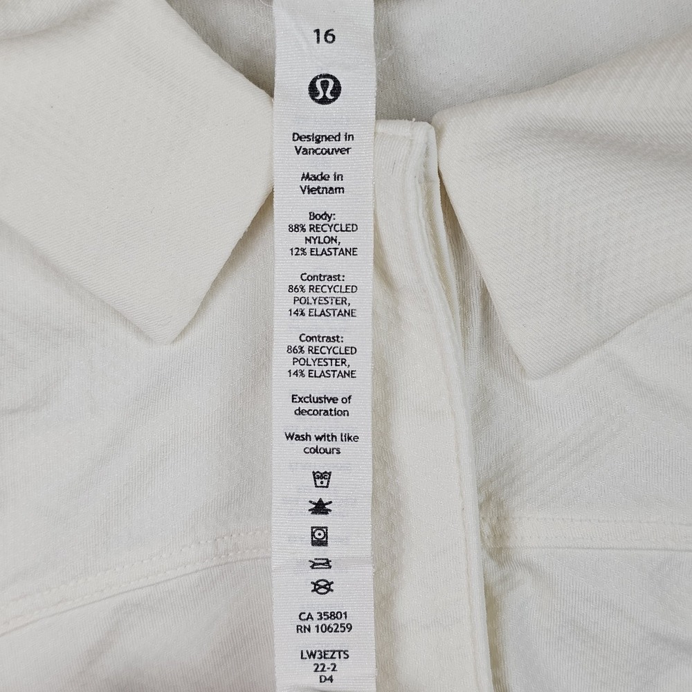 Lululemon Quick Drying Short Sleeve Polo Shirt Womens 16 White/Ivory W3EZTS - Picture 7 of 7